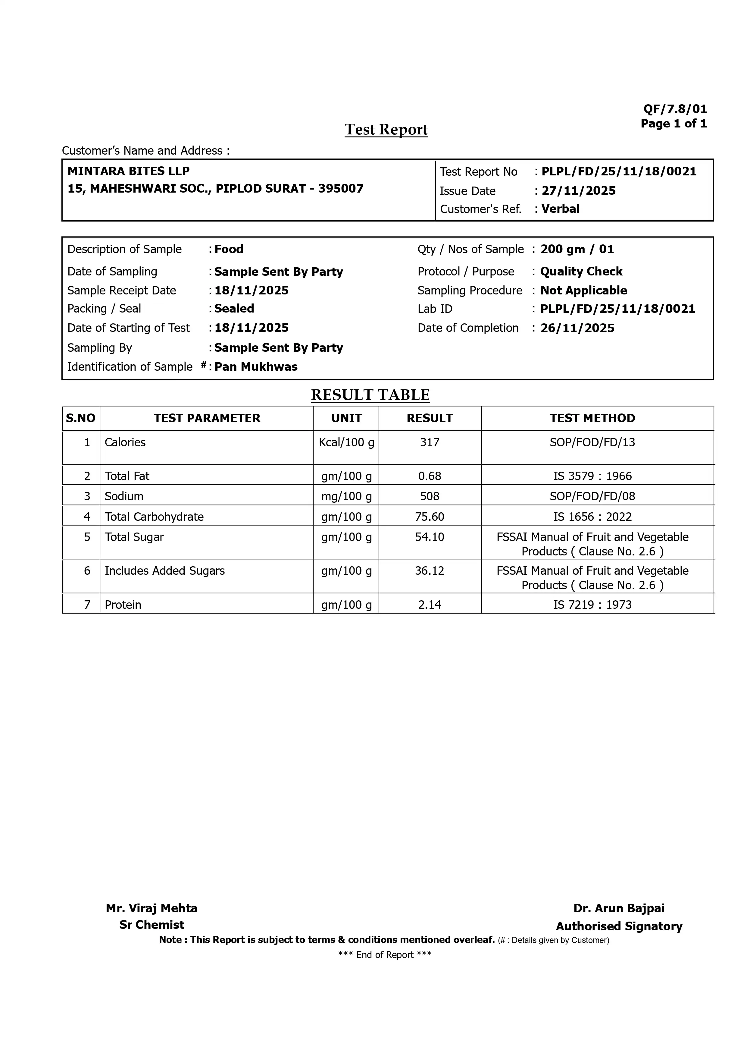 General Quality & Safety Testing laboratory test report page 1